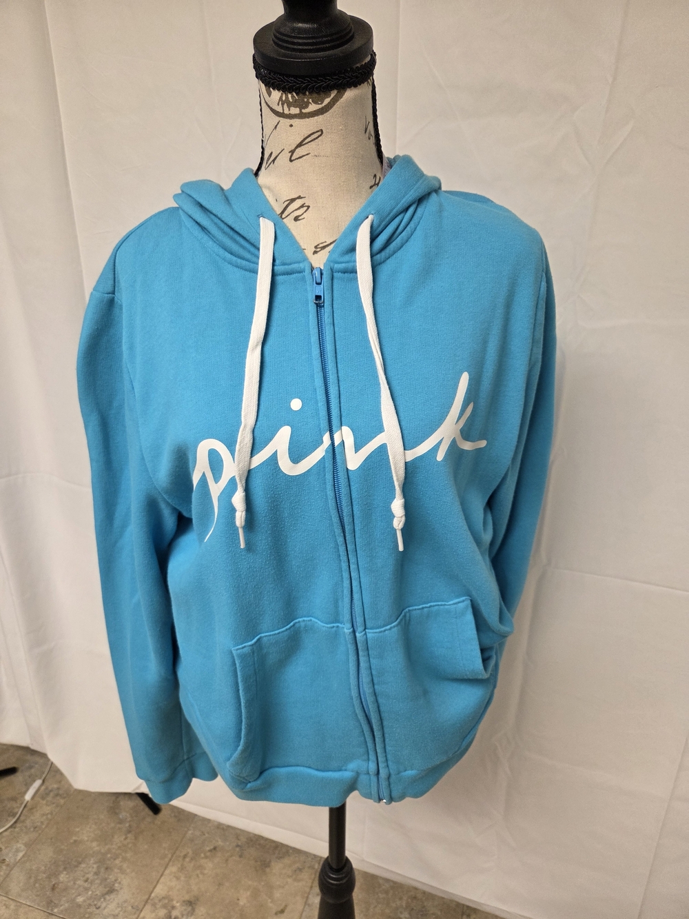 PINK Victoria's Secret Womens Blue Zip-Up Hoodie with Matching Sweatpants